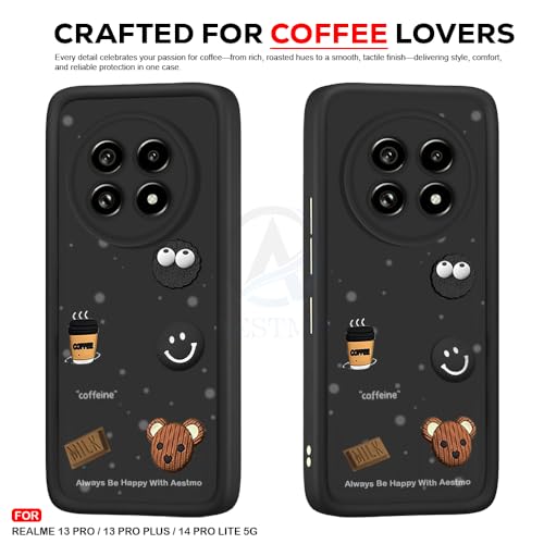 Image of AESTMO Back Case Cover for Realme 13 Pro /Pro Plus / 14 pro Lite 5G | Cute Fun Cartoon 3D Ball | Coffee Silicone Case | Full Body Protection | Camera Protection Back Cover (Black)
