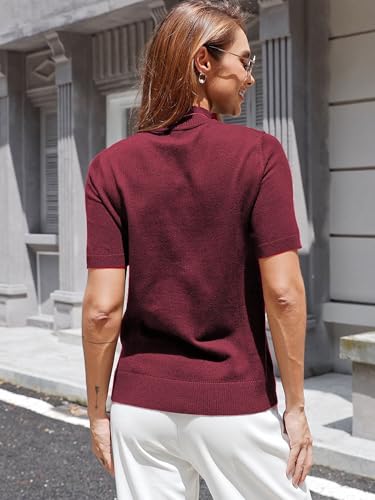 Image of Short Sleeve Mock Neck Turtleneck Sweater Tops Knit T Shirts Capsule Wardrobe Essentials