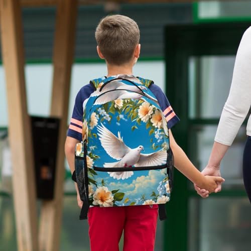 Cartable colombe et fleur avec trousse pour l'école primaire et le collège