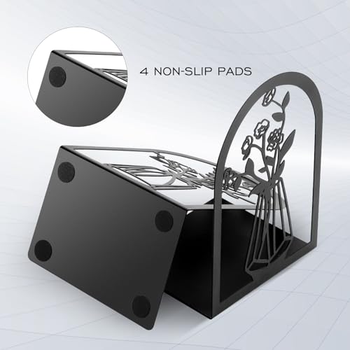 Bondream BONEND01 3 Pair Metal Bookends,Decorative Book Ends For Shelves,Non-Slip Book Stopper For Heavy Books,Flower Book Shelf Holder For Home School Office thumb #3