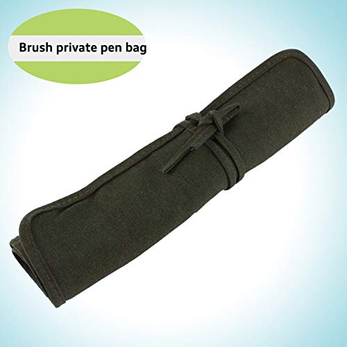 Image of KUIDAMOS 22 Slots Paint Brush Storage Bag, Foldable Artist Paint Brush Roll Up Canvas Pouch Case with 2 Layers for Home Long Handle Paintbrush Storage Easel Traveling