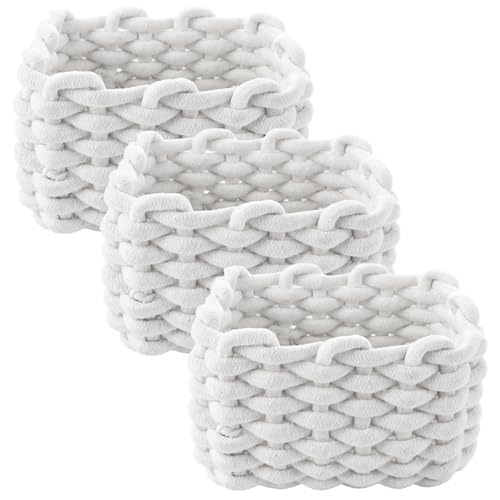 WOPPLXY Lot de 3 Panier Rangement Salle de Bain, 19 x 12 x 15 cm Petit Panier Rangement Carré, Paniers de Décoration en Coton Tressé pour Chambre,Salon, Salle de...