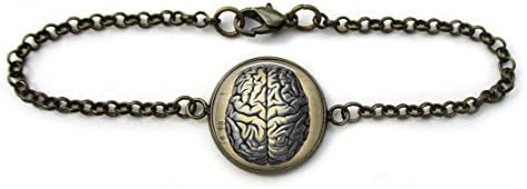 Brain Bracelet Human Anatomy Science Jewelry Phrenology Chain Link Art Bracelet in Bronze or Silver