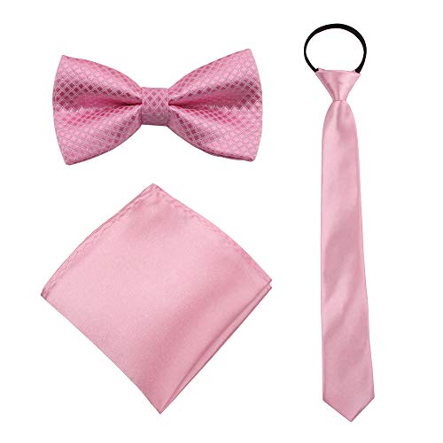 Boys Bow Tie Pocket Square Necktie - 3 Piece Set for Kids with Wedding Praty