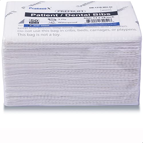 Protectx 50Pcs Disposable Dental Bibs White 13"X18", 3 Ply Waterproof Tattoo Bib Sheet, High Absorbent Nail Salons Tray Cover And Table Cover Supplies, Upgraded Quality #TOP6