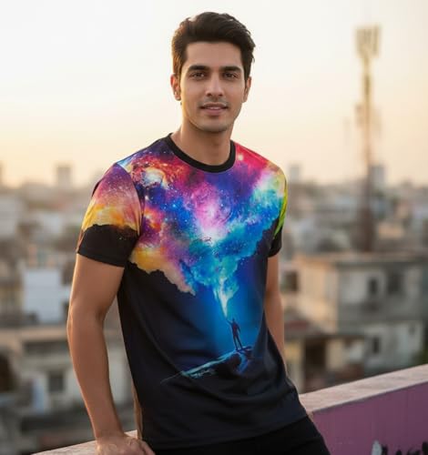 Image of Vibrant Nebula Cosmic All-Over Print T-Shirt | Explorer Under Galaxy Art Tee