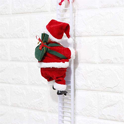 Kawye Climbing Ladder Santa Christmas Electric Climbing Santa Claus Xmas Figurine Ornament Climbing with Music Hanging Decor Party Decoration Gifts