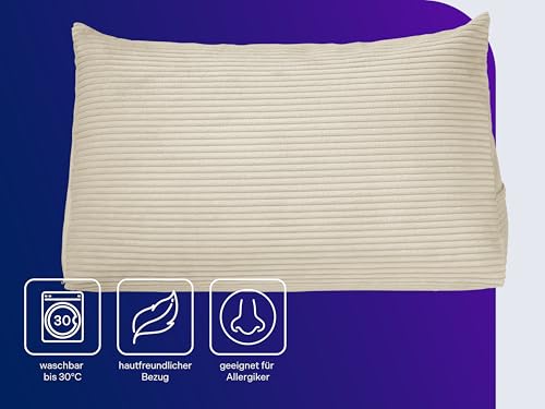 Traumnacht Cozy Rückenkissen, Lesekissen, 70x40cm, beige, Abnehmbarer,waschbarer Bezug aus gemütlichem Kord, praktisches Seitenfach, Öko-Tex Zertifiziert, produziert nach deutschem Qualitätsstandard