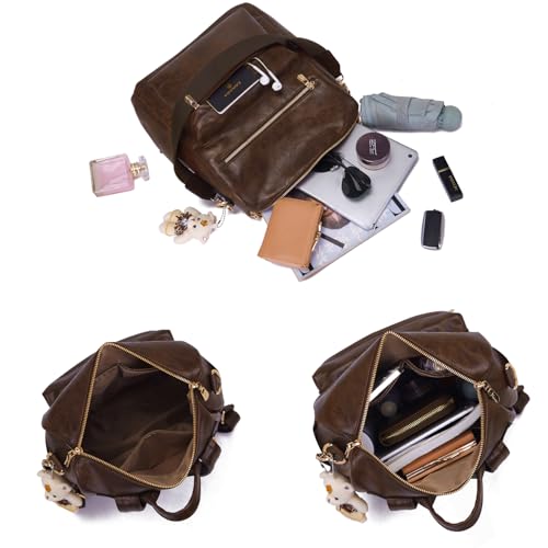Image of Soperwillton Women Backpack Purse Shoulder Handbags Travel Bag Set 2pcs | Soft PU Leather,Large Capacity,Many Pockets,with a Functional Wallet,with a Detachable Shoulder Strap,Multipurpose Design