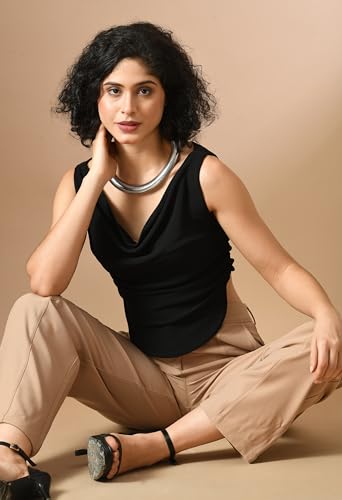 Image of IUGA Womens's Solid Cotton Stretchable Draped Crop Top