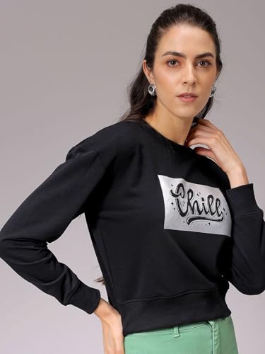 Image of Freehand by The Indian Garage Co Women Relaxed Fit Holographic Cropped Sweatshirt