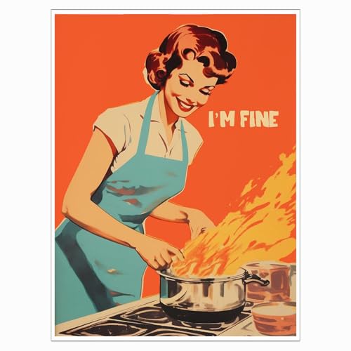 Retro Kitchen Print,Funny 50s Cooking Art Prints,Trendy Kitchen Wall Art,Happy