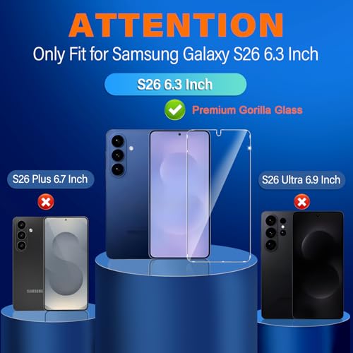 Image of 3 Pack for Samsung Galaxy S26 Screen Protector Tempered Glass + 3 Pack Camera Lens Protector, Military Grade Shatterproof, 9H Hardness, Fingerprint Unlock, HD Clear Case Friendly 6.3 Inch