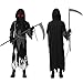 Halloween Grim Reaper Costume with Glowing Red Eyes for Kids, Glow in the Dark Phantom Costume with Scythe Chain Gloves