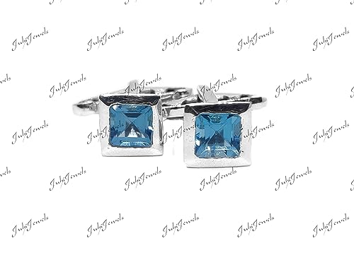 Mancuernillas de Plata con Topacio Azul 6 mm Cuadradas miniatura 2
