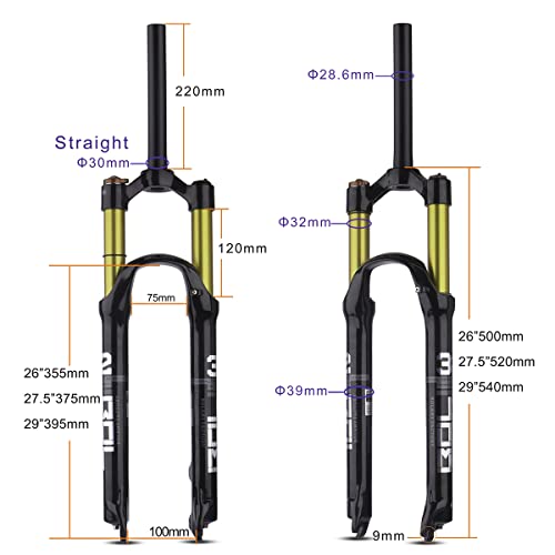 Bolany Bike Suspension Fork Mtb Bicycle Magnesium Alloy Suspension Front Fork 26/27.5/29 Inch, Straight Steerer And Tapered Steerer Air Fork (Manual Lockout - Remote Lockout) #TOP1