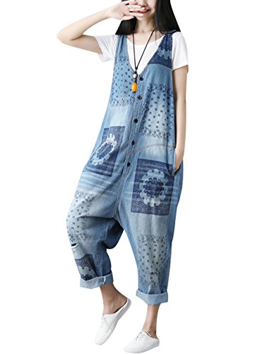 Mono de pierna ancha para mujer en denim de algodón cómodo 3