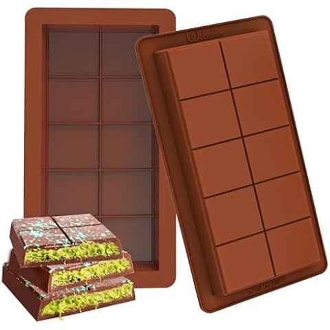Webake Deep Chocolate Bar Molds 2 Pack, 1 Inch Deep Large and Thick Silicone Chocolate Bar Molds for Stuffed Bar, Big Chocolate Candy Bar Mold for Filling Knafeh Pistachio Chocolate Bar Cover