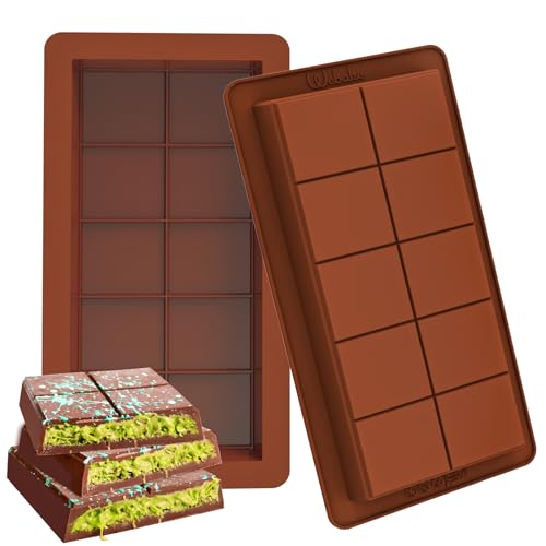 Webake Deep Chocolate Bar Molds 2 Pack, 1 Inch Platinum Silicone Dubai Chocolate Bar Molds for...