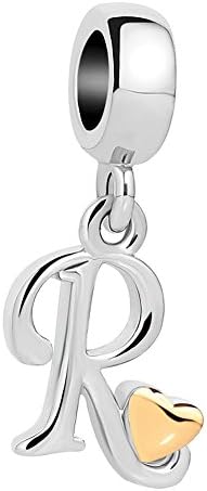 QueenCharms Initial A-Z Letter Charm Golden Heart Alphabet Dangle Beads For Bracelets & Necklaces (R)