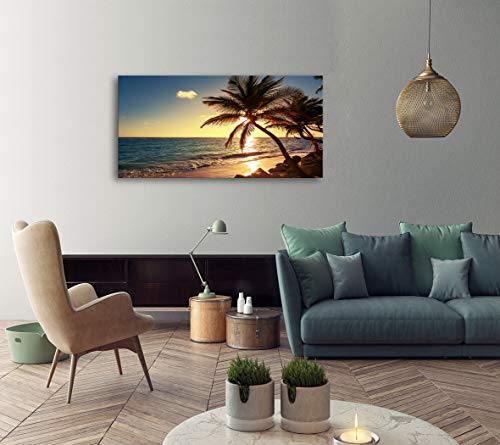 Muolunna S04950 Wall Art Decor Large Canvas Print Picture Sunset Ocean Beach Waves 1 Panel Coconut Tree Scenery Modern Painting Artwork For Office Home Decoration Stretched And Framed Ready To Hang #TOP2