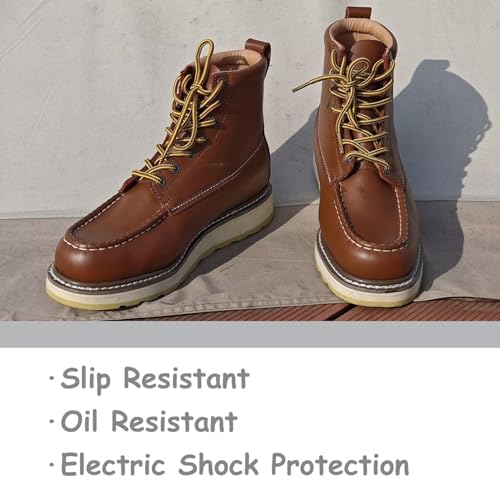 Image of Brown Men's Leather Work Boots - 4 /6 /8 Inch Composite & Soft Toe, Slip Resistant, Oil Resistant, Electrical Hazard, Mark Toe Construction Footwear