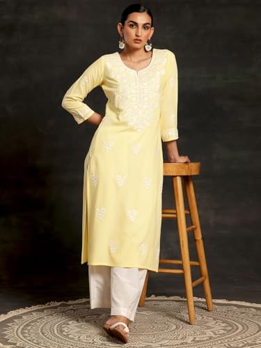Image of Libas Womens Embroidered Viscose Straight Kurta for Women | Ethnic wear | Bridal Suit | Wedding Dress | Occasion wear