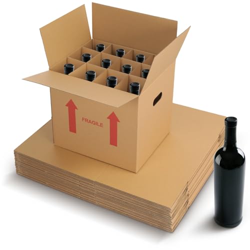 Image of Tatuo 15 Pack Wine Box for Moving, 12 Bottle, with Divider, 14 x 12 x 13 in | Liquor Shipping Packing Box Bulk, Corrugated Cardboard, Reinforced Bottom, Break Resistant, Heavy Duty, Cellar Storage