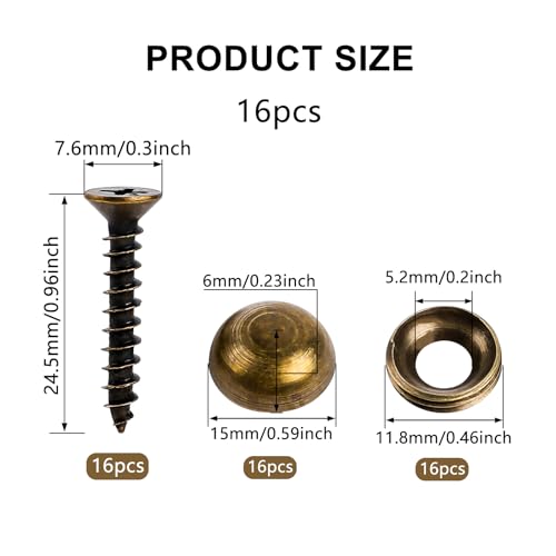 Tornillos decorativos de latón con tapa, 16 piezas, 15 mm miniatura 2