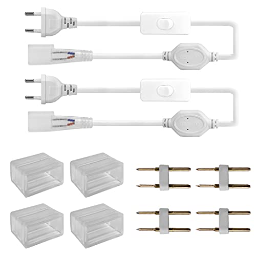 BAGZY 1,5M/59 pulgadas 2 cables de alimentación LED, para tira de neón LED conectable de extremo a extremo de 220-240 V, incluye cubierta de extremo de 4 piezas, kit de pines de 4 piezas