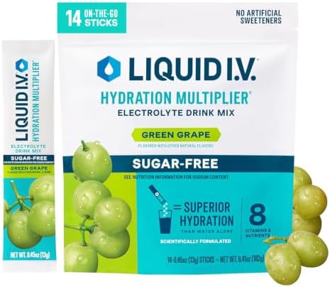 Liquid I.V. Sugar Free Hydration Electrolytes, Green Grape, 14 Co...