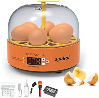 ayakol Small 6 Egg Incubator with semi-Automatic Egg Turner,Temperature Control, Humidity Control, Led Candler, Hatcher for Chicken Duck Pigeon Quail Parrot，360 Degree View