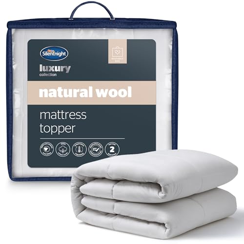 Silentnight Natural Wool Collection Mattress Topper King Bed - Luxury Temperature Regulating Breathable Mattress Cover Pad with Cotton Cover and Easy Fit Straps - Hypoallergenic - King