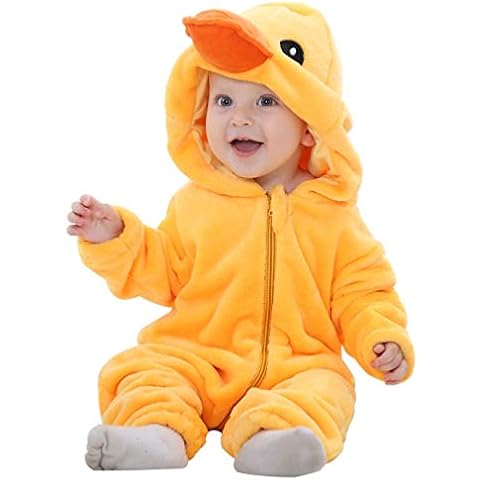 MICHLEY Hooded Baby Girl Romper Winter and Autumn Flannel Jumpsuits Animal Cosplay Infant Toddler Costume yazi, Duck, Size 100 (age: 19-24months) Cover