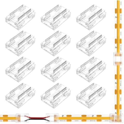 ​EMITEVER 8-in-1 LED Strip Connectors 12pcs, 2 Pin 8mm COB Tape Lights Terminal Connectors 8 Types Solderless Transparent Connection for​ 5V 12V 24V（Straight, Corner, Strip to Strip, Strip to Wire） Cover