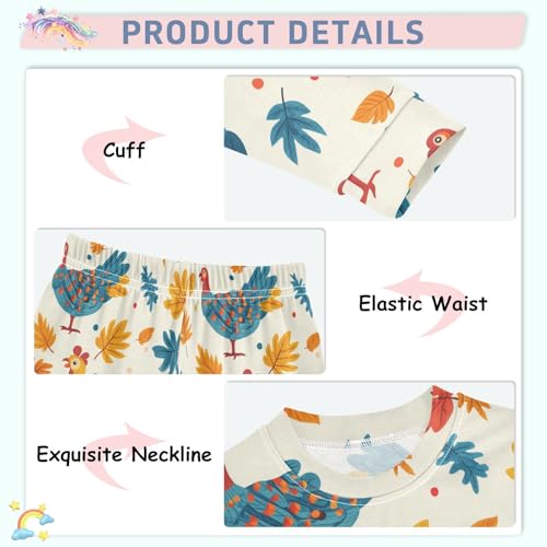Pajama Sets Long Sleeve Autumn Leaves and Turkey Soft Comfy Sleepwear 2 Piece PJS 3-8T4