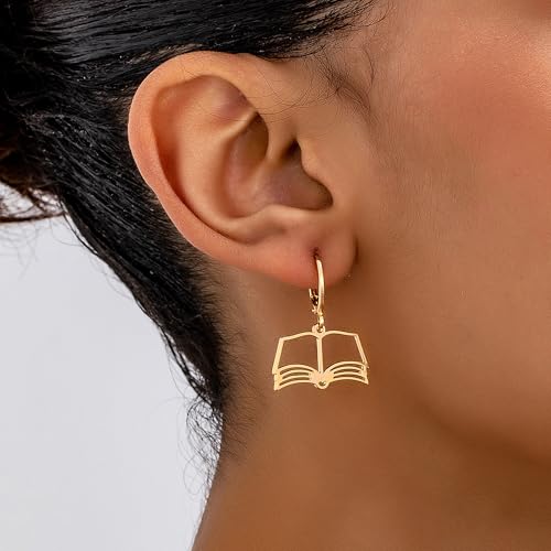 Gold Book Earrings Fun Hollow Book Hoop Earrings Book Lovers Librarian Teacher Graduation Back to School Novelty Jewelry2