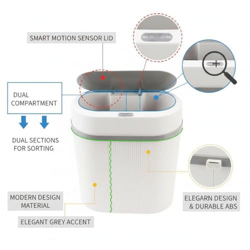 Image of Owme Motion Sensor Smart Trash Bin For Home 15L | Motion Sensor Open-Top Bin Lid | Durable Odor Control Covered Waste Trash Can | Smart Automatic Garbage Dustbin with Large Capacity - GREY
