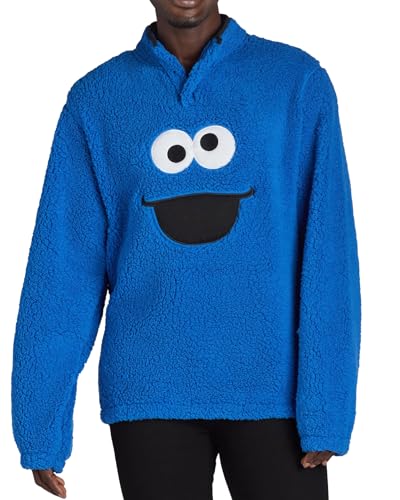 Sesame Street Cookie Monster Men's Fleece Pullover Adult 1/4 Snap Sweater Jacket2