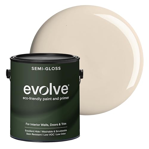 Evolve Interior Paint & Primer, Four Sheens, 1-Gallon & 5-Gallon, Designer Curated Color Palette – One-Coat Coverage, Excellent Hide, Low VOC, Low Odor, Washable Paint for Walls, Ceilings & Trim - Semi-Gloss Sheen Beach Beige, 1 Gallon (128. fl.Oz))