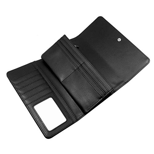 (Mysticism moth dead Head, skull, moon, stars) women's Patterned Leather Buckle Trifold Wallet Bag Pouch Holster With Credit Card Holder insurance for smartphones2