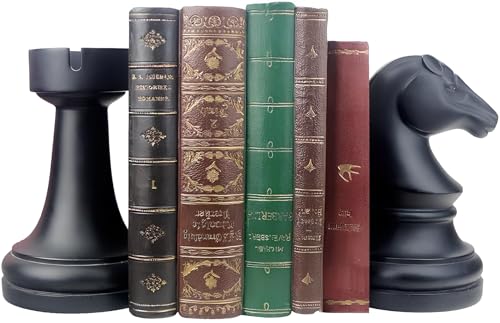 WANCHIY Bookends Decorative Chess Bookends Black Book Holder Heavy Book Stopper Holder Nonskid- Book Ends for Shelves Living Room Office Home Decor