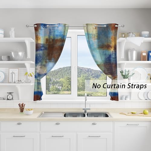Image of Asuexpect Abstract Curtains 2 Panels Abstract Rust Curtain Room Darkening Grommet Window Treatments Modern Decorative for Bedroom Living Room, 26x36 Inches, Blue Rust