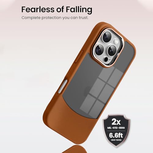 Image of KARWAN️Fusion Edge Leather Transparent Mobile Back Case | Slim Fit | Anti-Fingerprint| Scratch-Resistant | Premium Grip | Shockproof case | Back Cover for iPhone 16 Pro || Brown