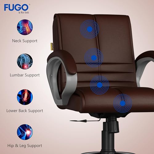 Image of FUGO FG235 with 3 Years Warranty Ergonomic Medium Back Office Chair with Adjustable Height, Cushioned Back&Seat, Tilting Mechanism, Heavy-Duty Metal Base, Perfect for Work, Study and Office (Brown)