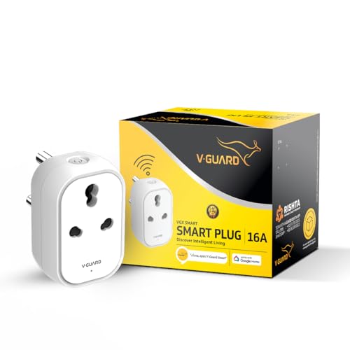 Image of V-Guard 16 A Smart Plug with Bluetooth and WiFi Connectivity | Voice Control using Google Home and Amazon Alexa | Supports iOS and Android | 1 Year Product Warranty from V-Guard | White