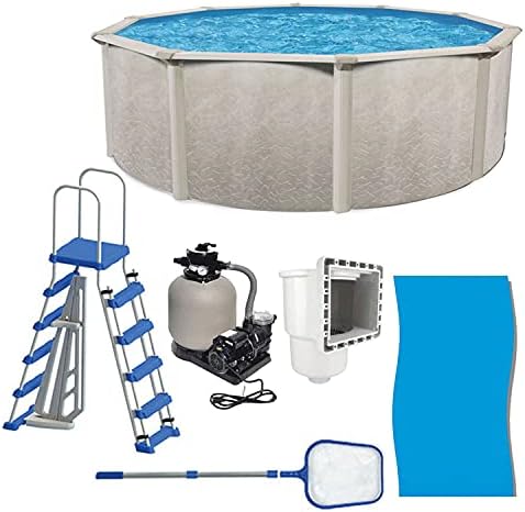 Aquarian Phoenix 21' x 52" Steel Frame Above Ground Swimming Pool, Pump and Ladder Kit with Sand Filter, Pool Liner, Skimmer, and Cleaning Accessories