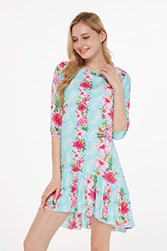 Image of Hawaii Hangover Family Matching Clothes, Pink Hibiscus Vine Turquoise | Family matching Hawaiian outfits, Pink Hibiscus Vine Turquoise, lightweight rayon, machine washable, tropical floral print