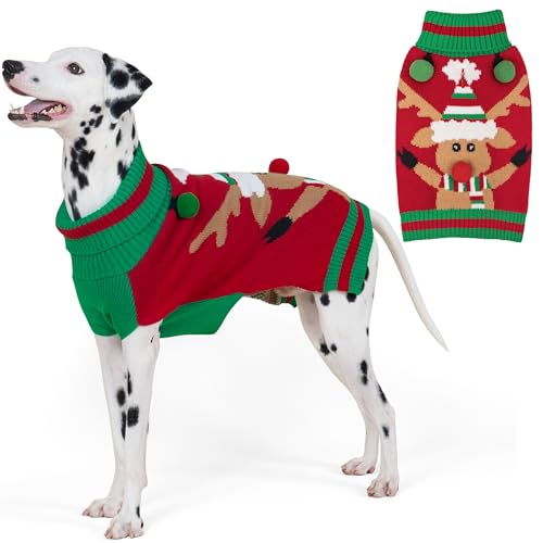 KYEESE Dog Christmas Sweater for Large Dog Thick Knit with Reindeer Pattern