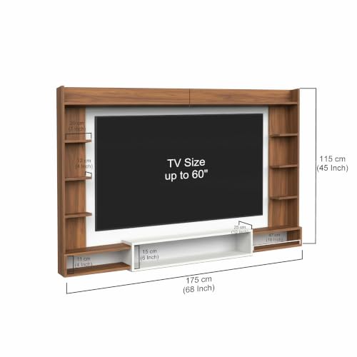 Image of FURNEASER TV Unit for Living Room Upto 60 Inches | Oreleaa Engineered Wood Wooden TV Cabinet | Modern TV Stand, TV Table & Entertainment Center with Storage & Display Shelves (Exotic Teak & White)